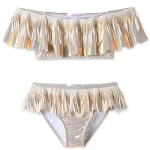 Stella Cove Gold with White Fringe Bikini, size 10